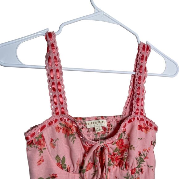 Thirty Thirty Tank Top Women's XS Ribbon Bow Cropped Boho Coquette Cottage - Picture 2 of 9